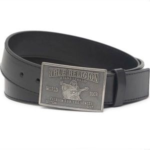 True Religion Torn Heavy Weight Buddha World Tour Plaque Buckle Belt NWT $50